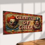 Carica l'immagine nel visualizzatore di Gallery, Carnival of Cheer Metal Sign – Vintage Clown Circus Decor: 24x12inch

