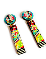 Laden Sie das Bild in den Galerie-Viewer, Aztec statement colourful bold earrings Abstract art jewelry
