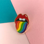 Load image into Gallery viewer, Lips &amp; Rainbow Tongue Enamel Pin
