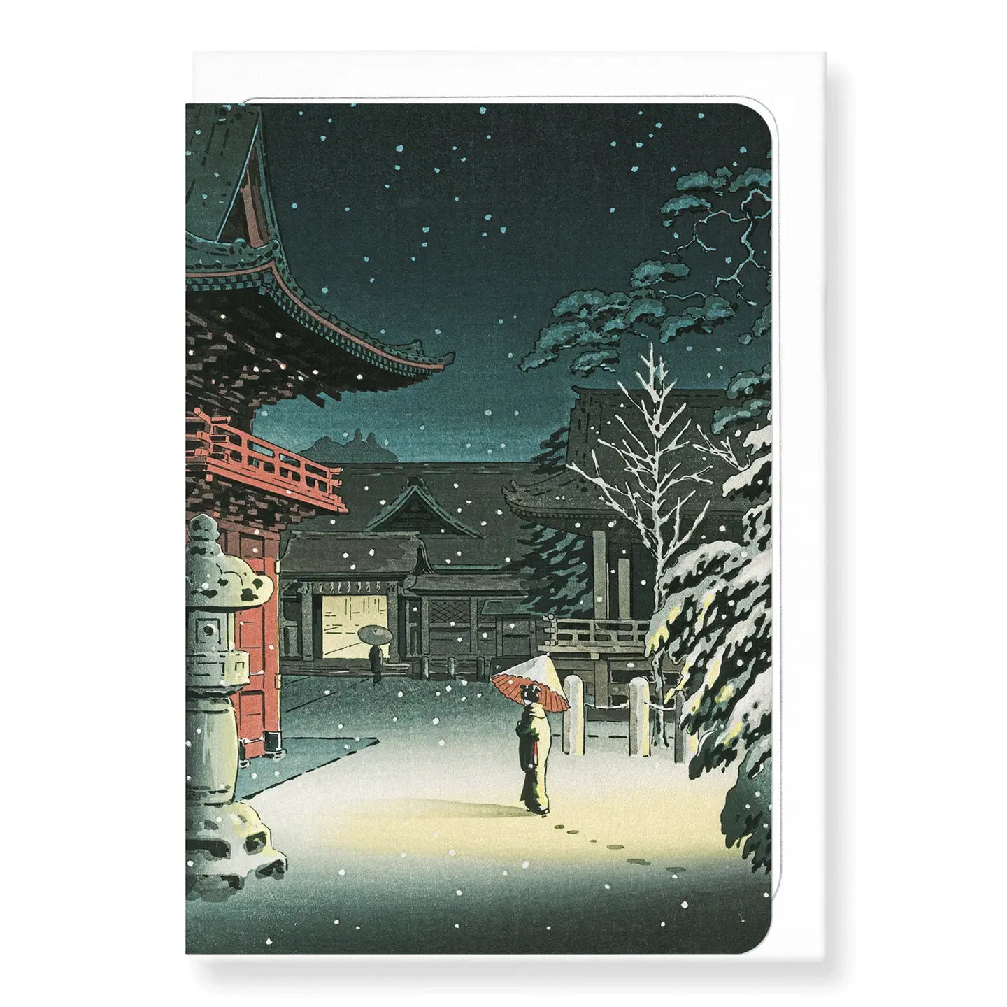 Nezu Shrine in Snow: Japanese Greeting Card