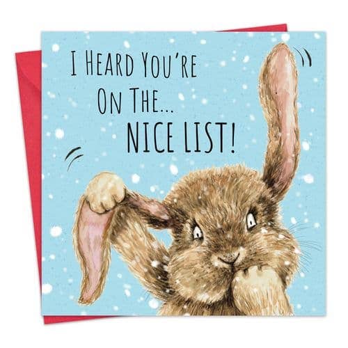Bunny Nice List - Funny Christmas Card
