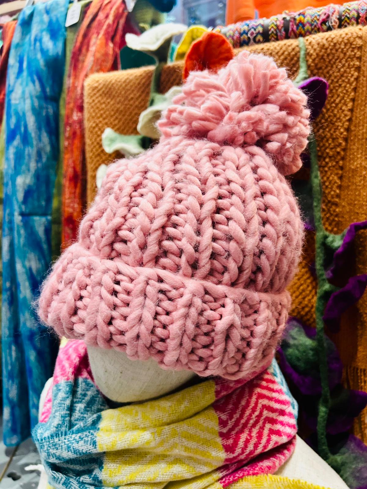 Chunky Knit Acrylic pink adult one size beanie