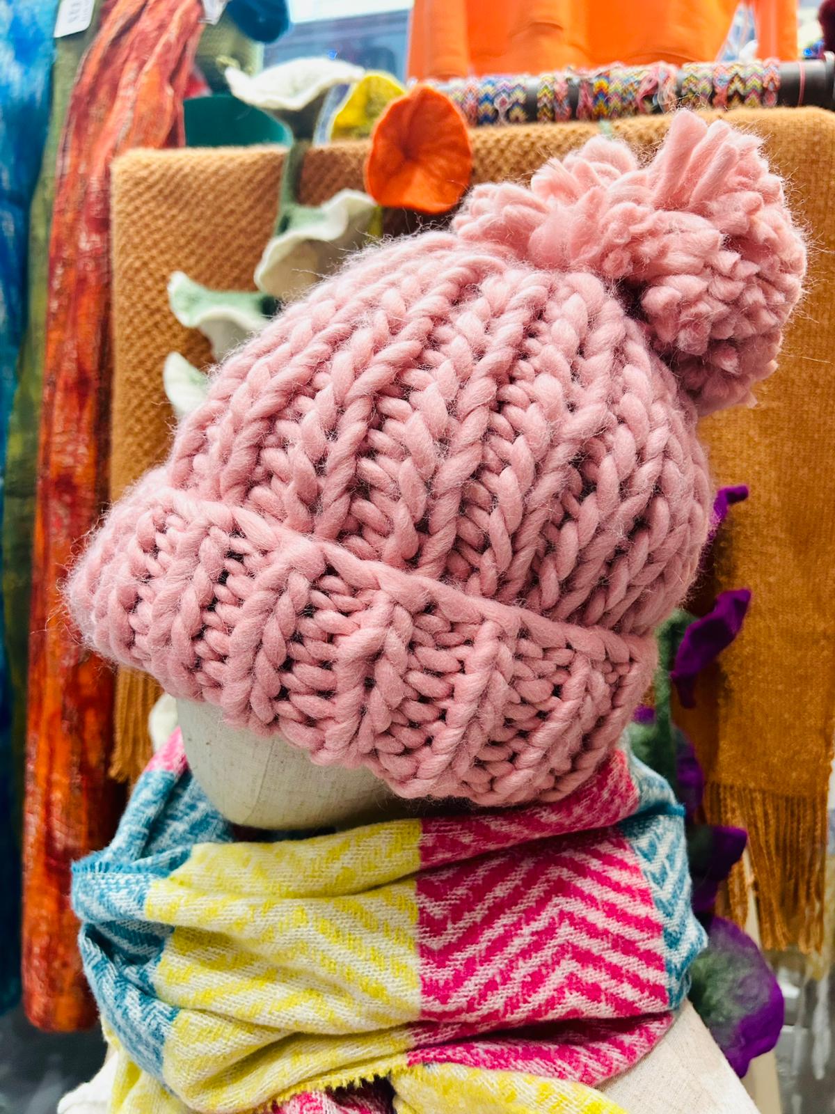 Chunky Knit Acrylic pink adult one size beanie