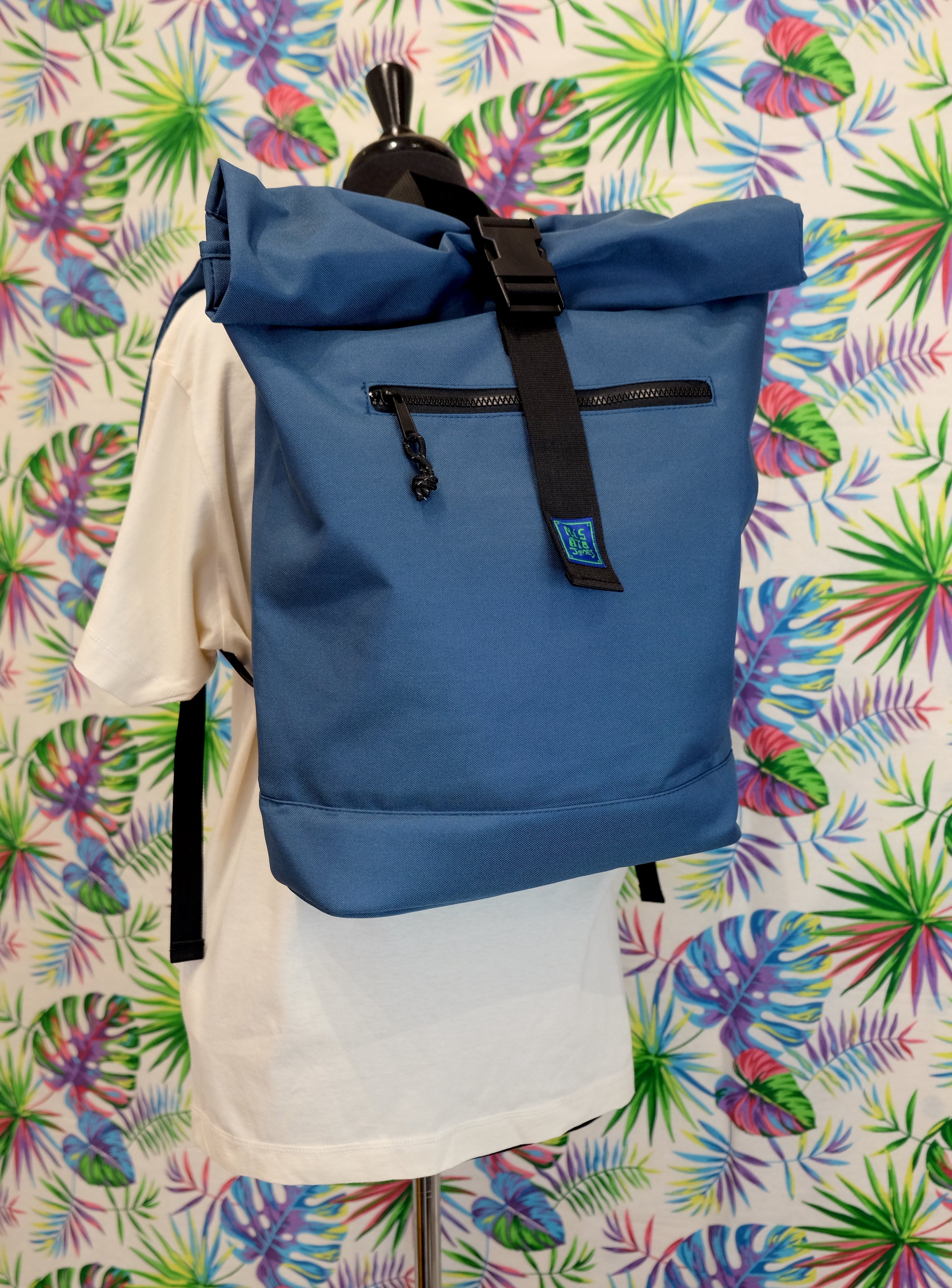 Petrol Recycled Rolled Top Backpack