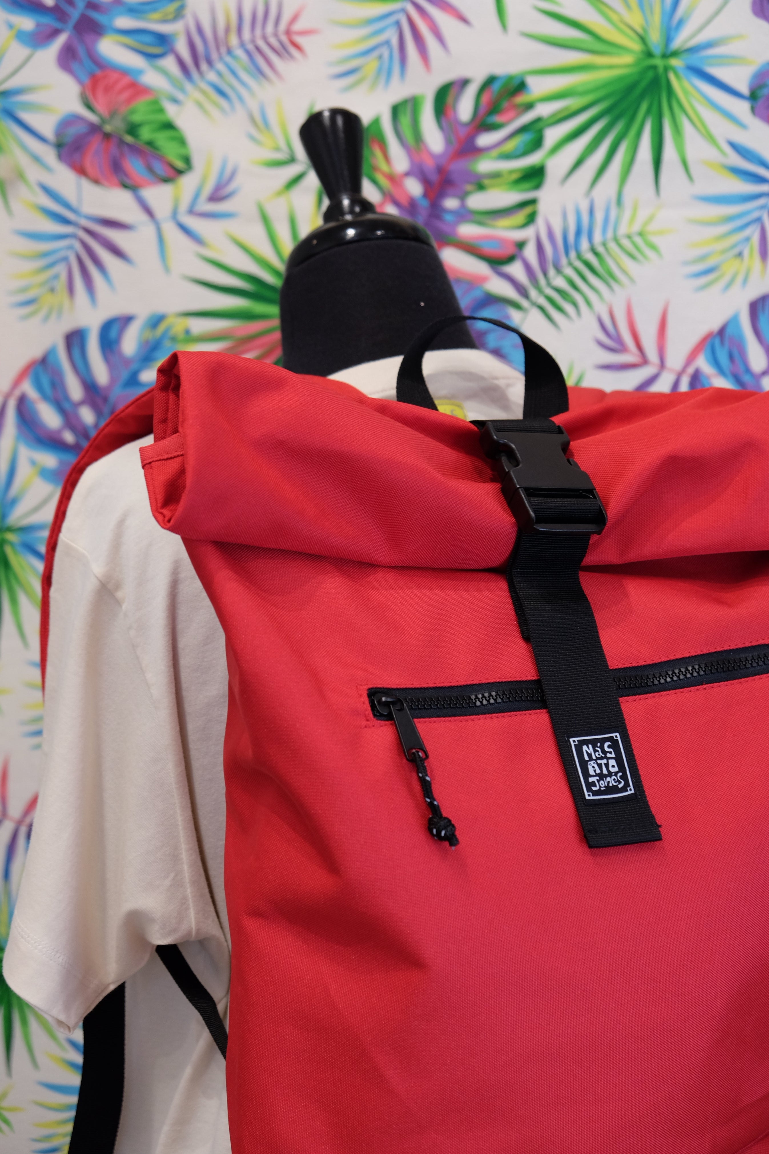 Red Recycled Rolled Top Backpack