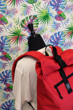 Load image into Gallery viewer, Red Recycled Rolled Top Backpack
