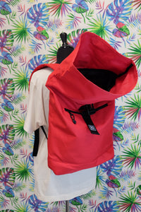 Red Recycled Rolled Top Backpack