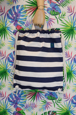 Load image into Gallery viewer, Navy / Natural Stripe Gymsac
