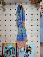 Load image into Gallery viewer, Colourful striped zigzag winter scarf: Orange Blue

