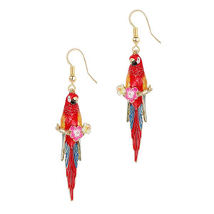 Parrot Drop Earrings - Red