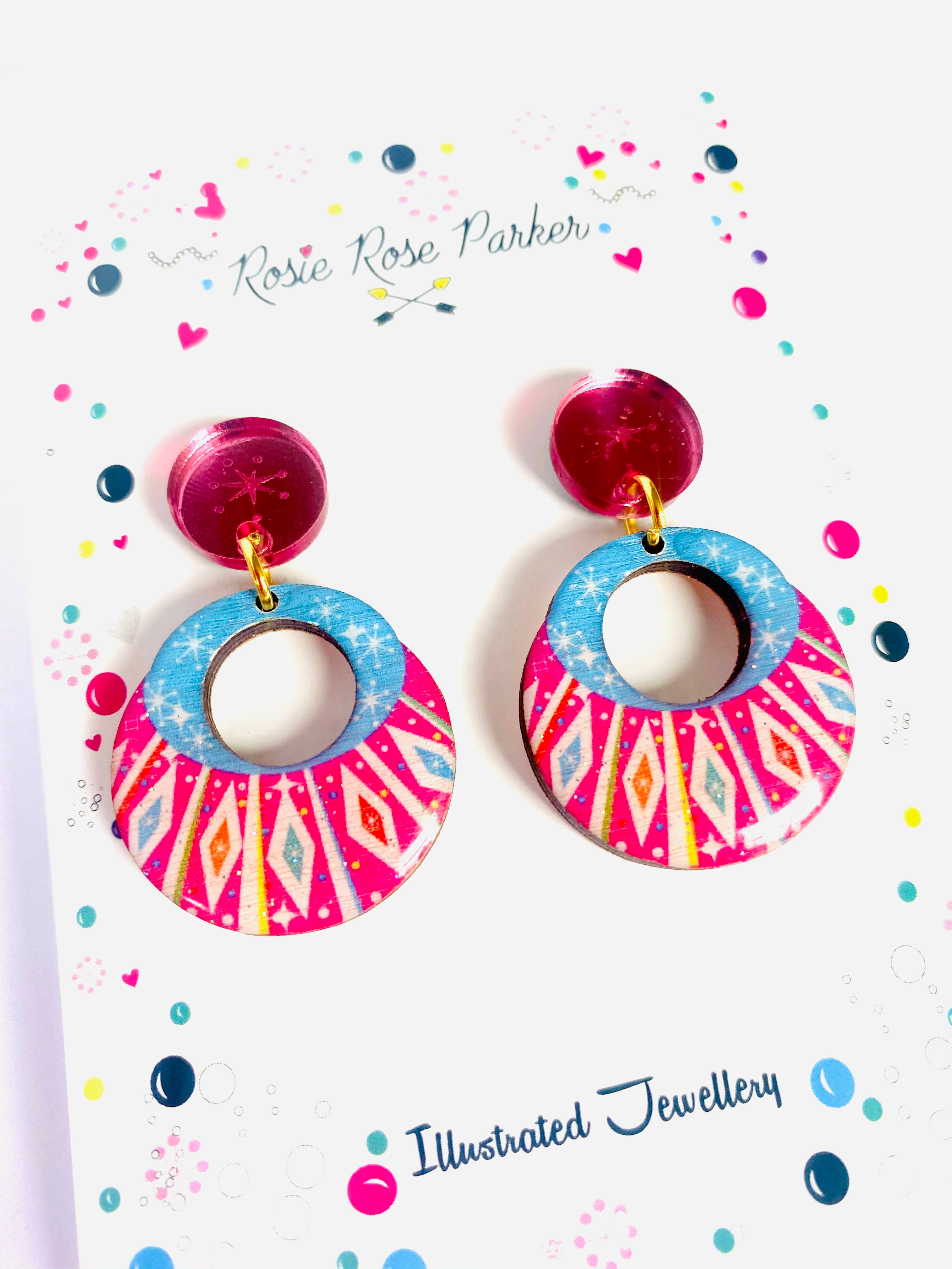 Summer pink atomic vintage earring quirky acrylics jewellery