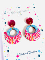 Load image into Gallery viewer, Summer pink atomic vintage earring quirky acrylics jewellery
