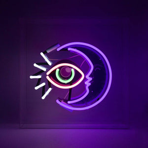 Moon and Eye Large Glass Neon Sign