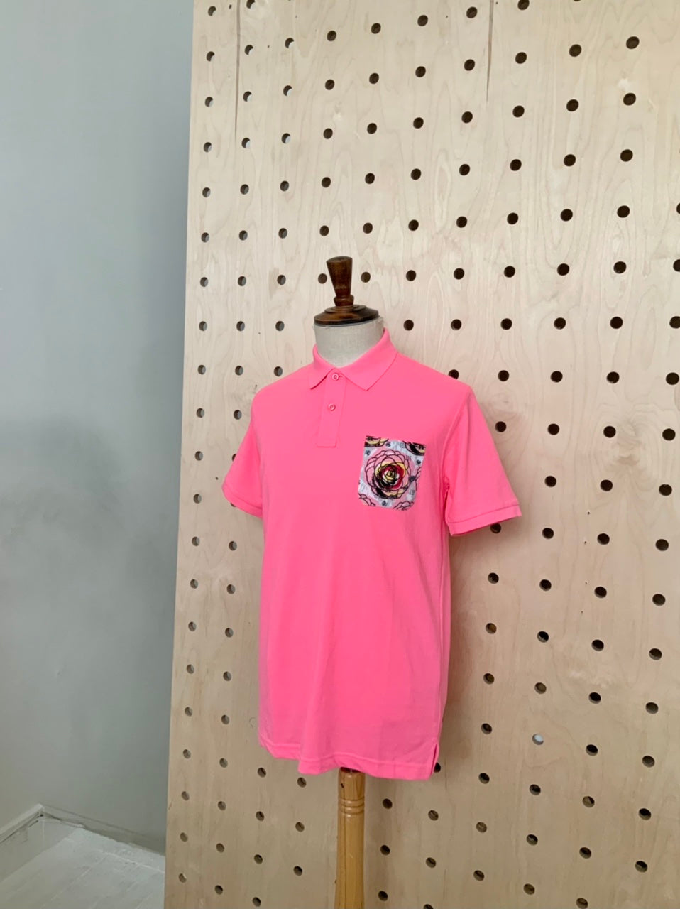 Rose Patch Pocket Pink Neon Polo