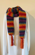 Load image into Gallery viewer, DARK RAINBOW textured scarf handmade by Granny Fireside
