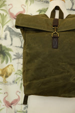 Load image into Gallery viewer, Military Green Waxed Canvas Backpack
