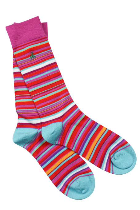 Pink and Blue Narrow Striped socks Swole Panda