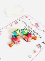 Load image into Gallery viewer, Colourful love bird statement dangle earrings by Rosie Rose Parker

