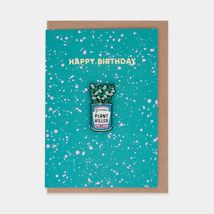 Plant Killer pin and greeting card by designer Cat Lobo