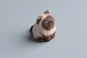 Gohobi hand crafted wooden brown white cat ornaments