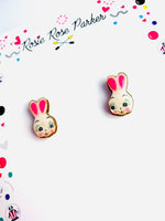 Load image into Gallery viewer, Retro spring easter bunny stud earrings by Rosie Rose Parker
