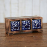Load image into Gallery viewer, Mango Wood Daisy Blue Three Ceramic Trinket Box
